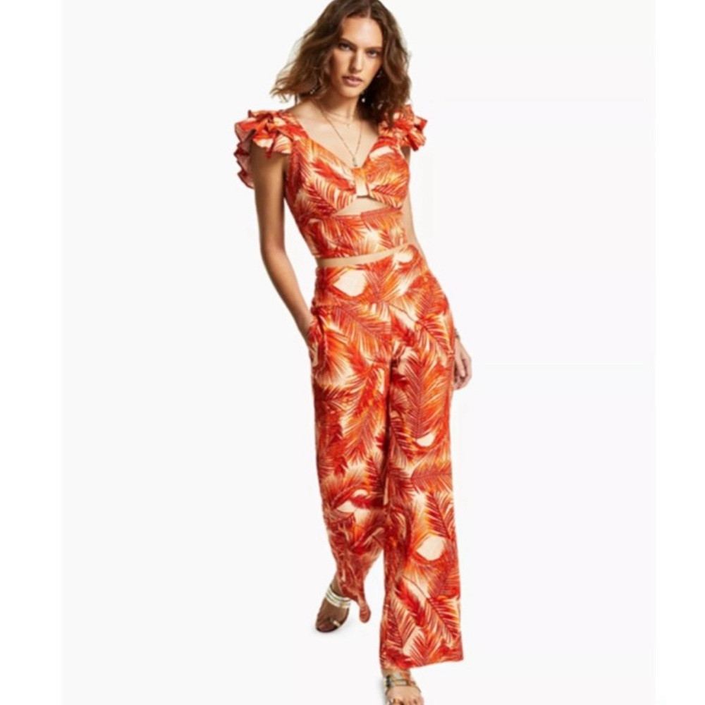 International Concepts Women's Plus 14WPrinted Wide-Leg Orange Pants OO715AFA
